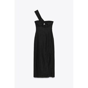 ZARA ASYMMETRIC CUT-OUT MIDI DRESS WITH LINEN BLEND